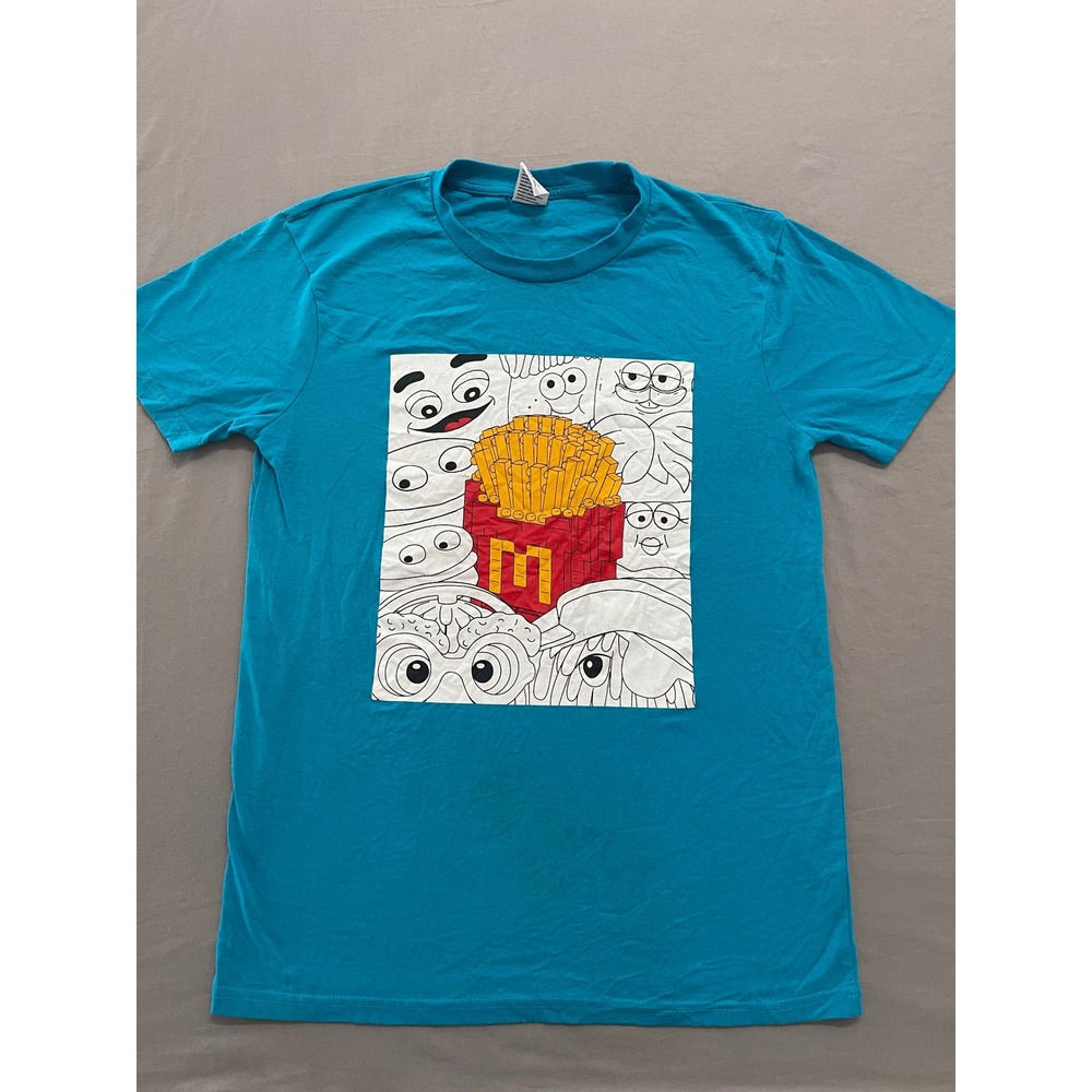 McDonalds French Fries Graphic Tee Mens Medium Teal Blue Short Sleeve T-Shirt